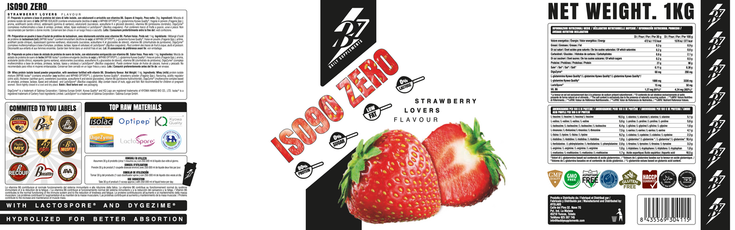 ISO90 ZERO - Proteine isolate e idrolizzate del siero del latte - cerificate-ISOLAC®- OPTIPEP®-Kyowa Quality®-DigeZyme®-Gluten Free-0%Lattosio-LactoSpore®-Carbery®